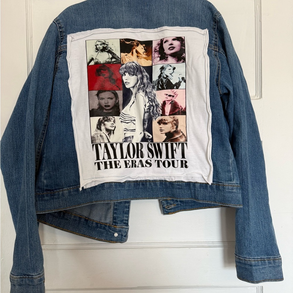 Zara Light Blue Denim Jacket with Contrasting Tan Stitching